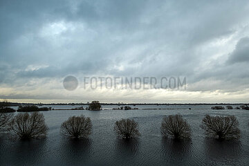 Deutschland  Bremen - ueberschwemmte Landschaft (Polder) beim Hochwasser an der Wuemme  Blick Richtung Niedersachsen