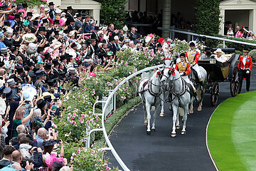 Royal Ascot  Royal Procession: HM King Charles III and Camilla  the Queen Consort arriving at the racecourse