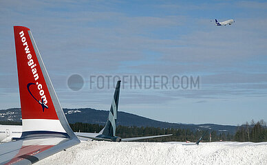 Oslo  Norwegen  Winglet eines Flugzeugs der Norwegian Airlines