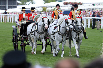 Royal Ascot  Royal Procession: HM King Charles III and Camilla  the Queen Consort arriving at the racecourse