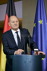 Berlin  Deutschland - Olaf Scholz bei einer Pressekonferenz.
