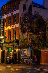 Republik Irland  Dublin - Kreuzung im Zentrum mit gigantischem Kaninchen als Wandbild