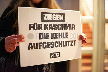 Peta demonstriert vor Kaschmir-Geschäft in Berlin.