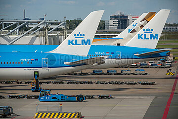 Niederlande  Amsterdam - Flugzeuge der KLM an ihrem Heimatflughafen Amsterdam Airport Schiphol (AMS)