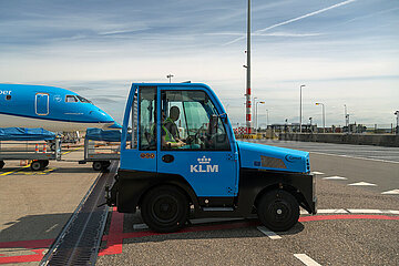 Niederlande  Amsterdam - Service-Mitarbeiter und Flugzeug der KLM an ihrem Heimatflughafen Amsterdam Airport Schiphol (AMS)