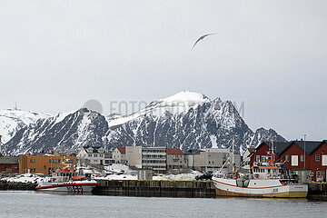 Andoy  Norwegen  Blick auf den Hafen