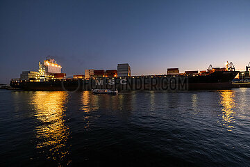 Deutschland  Hamburg - Containerschiff der Mediterranean Shipping Company im Containerterminal im Hamburger Hafen