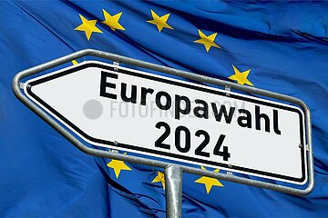 Symbolisches Hinweisschild Europawahl 2024