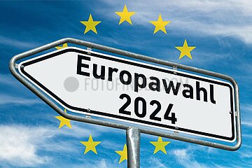Symbolisches Hinweisschild Europawahl 2024