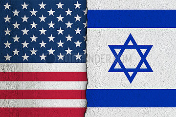 Flaggen USA und Israel auf Putzwand