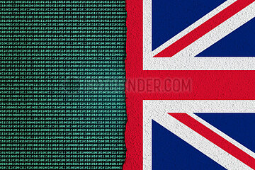 Binaercode und britischen Flagge auf Putzwand
