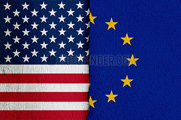 Flaggen USA und EU auf Putzwand