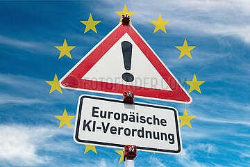 Symbolisches Warnschild Europäische KI-Verordnung