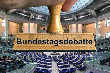 Symbolischer Stempel Bundestagsdebatte