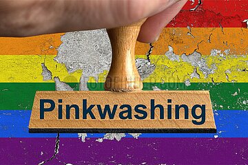 Symbolischer Stempel Pinkwashing