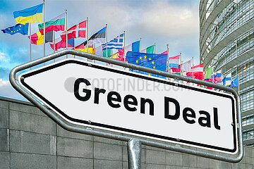 Symbolisches Hinweisschild Green Deal
