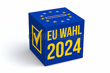 Symbolischer Wuerfel zur EU-Wahl 2024