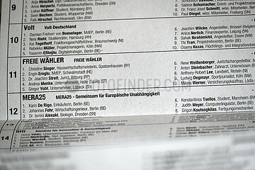 Deutschland  Bremen - Stimmzettel fuer die Wahl zum Europaeischen Parlament