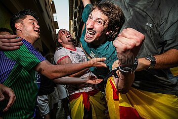 Spanish fans celebrate Spain beating Germany in Euro 2024