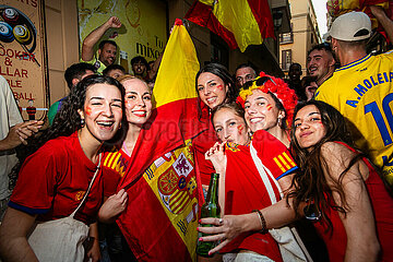 Spanish fans celebrate Spain beating Germany in Euro 2024