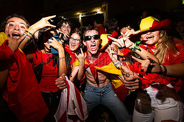 Spain fans celebrate beating France in semi-final of Euro 2024