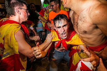 Spain fans celebrate beating France in semi-final of Euro 2024