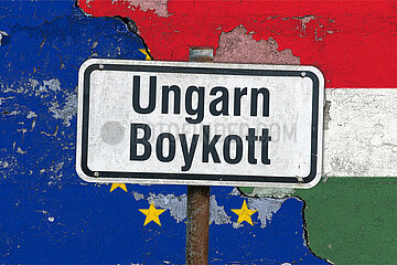 Symbolisches Schild Ungarn-Boykott