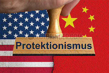 Symbolischer Stempel Protektionismus