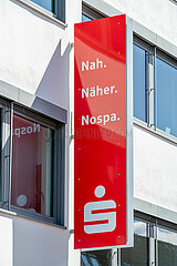 Schild an der Nord-Ostsee Sparkasse Schleswig