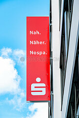 Schild an der Nord-Ostsee Sparkasse Schleswig