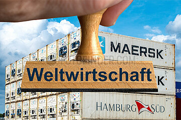 Symbolischer Stempel Weltwirtschaft