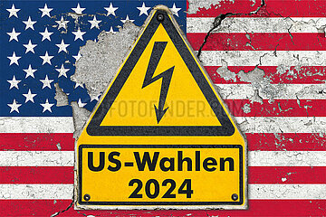 Symbolisches Warnschild US-Wahlen 2024