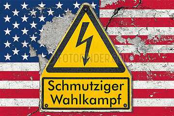 Symbolisches Warnschild Schmutziger Wahlkampf