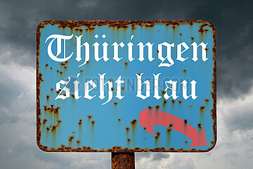 Symbolisches Schild Thueringen sieht blau