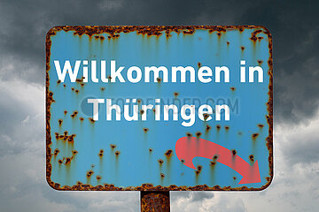 Symbolisches Schild Willkommen in Thueringen