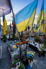 Ukraine  Lwiw - Das Marsfeld  Ehrenfriedhof der gefallenen Lwiwer Soldaten im Ukrainekrieg