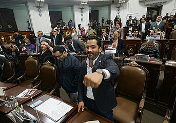 Opposition legislators Protest After the Approval Judicial Reform