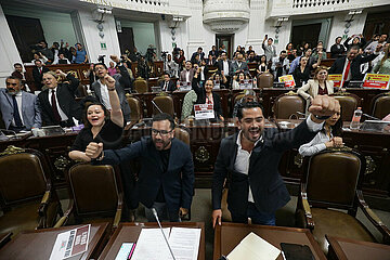 Opposition legislators Protest After the Approval Judicial Reform