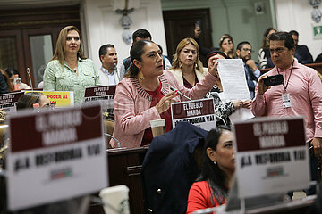 Opposition legislators Protest After the Approval Judicial Reform