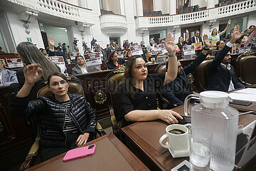 Opposition legislators Protest After the Approval Judicial Reform