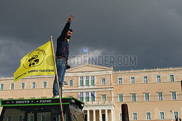 Greece: Greek farmers drive their tractors in front of the parliament building.