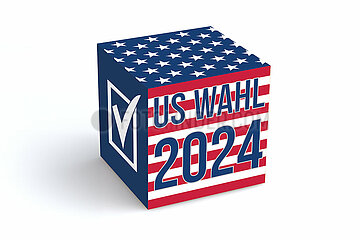 Symbolischer Wuerfel zur US-Wahl 2024