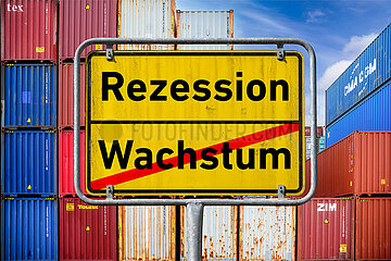 Symbolisches Ortsschild Wachstum Rezession