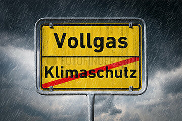 Symbolisches Ortsschild Klimaschutz - Vollgas