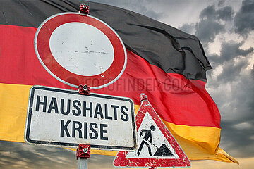 Symbolische Schilder HAUSHALTSKRISE