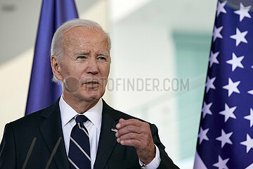 Berlin  Deutschland - Joseph Biden bei der gemeinsamen Pressekonferenz mit dem Bundeskanzler im Kanzleramt.