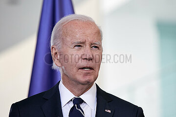 Berlin  Deutschland - Joseph Biden bei der gemeinsamen Pressekonferenz mit dem Bundeskanzler im Kanzleramt.