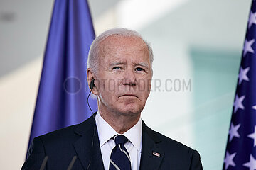 Berlin  Deutschland - Joseph Biden bei der gemeinsamen Pressekonferenz mit dem Bundeskanzler im Kanzleramt.