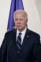 Berlin  Deutschland - Joseph Biden bei der gemeinsamen Pressekonferenz mit dem Bundeskanzler im Kanzleramt.