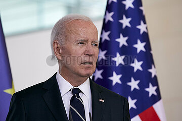 Berlin  Deutschland - Joseph Biden bei der gemeinsamen Pressekonferenz mit dem Bundeskanzler im Kanzleramt.